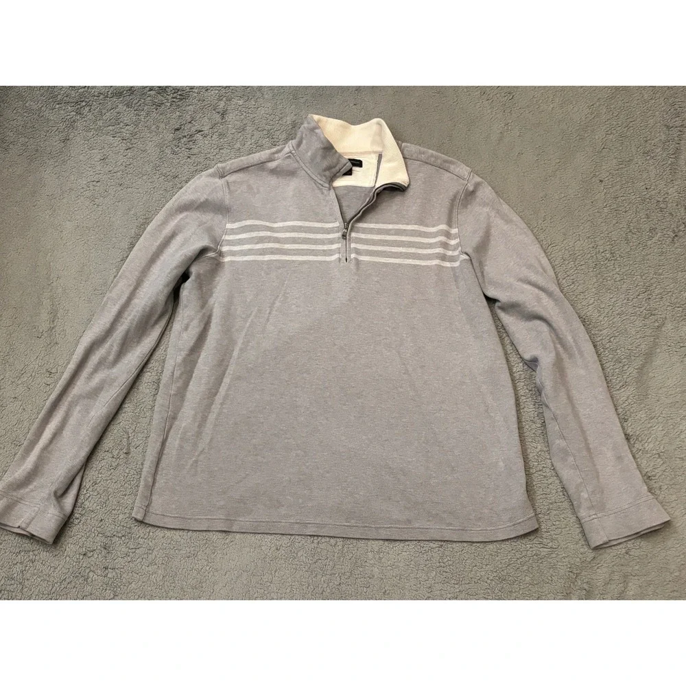 Banana Republic Mens Tall Large Gray Striped Quarter Zip Cotton Pullover Sweater